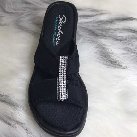 skechers women's rumblers 2 strap slide wedge sandal